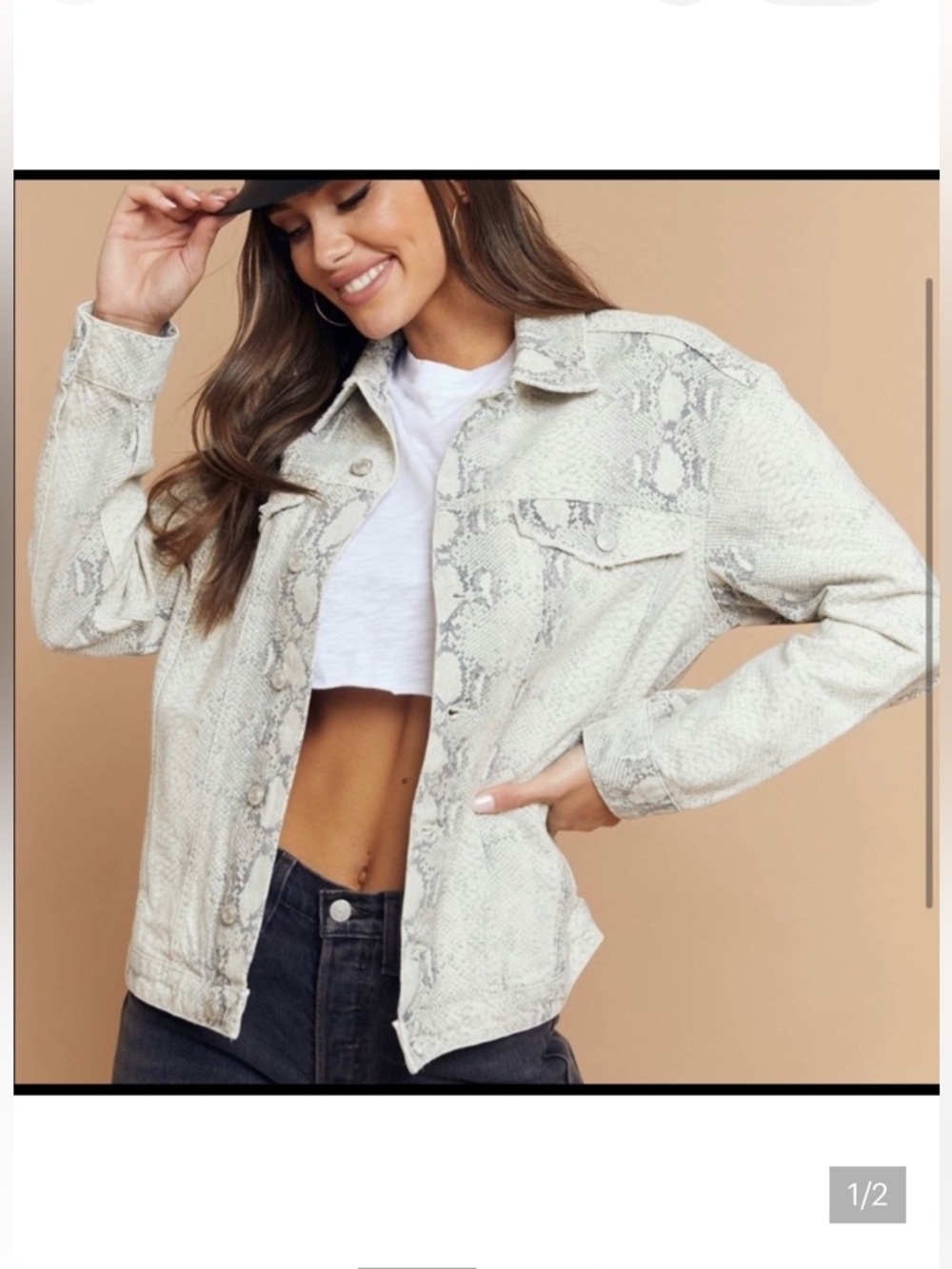 Free People Snake Print Denim Jacket Women’s Large